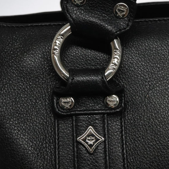 MCM Hand Bag Leather Black Silver Auth 117564