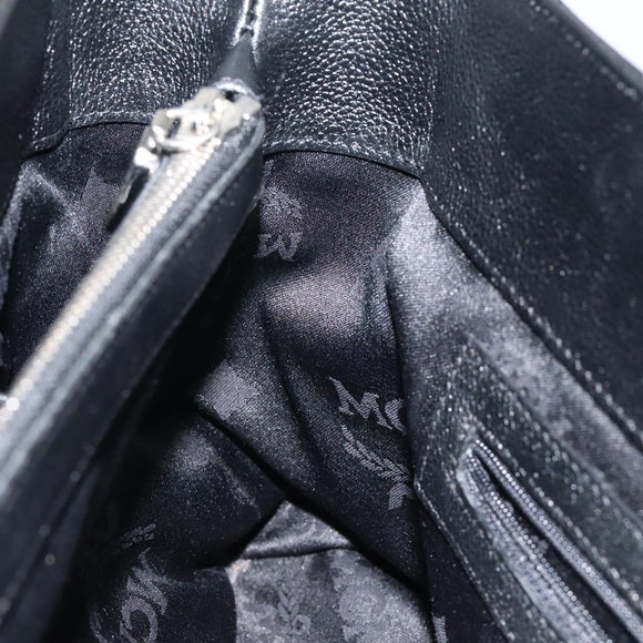 MCM Hand Bag Leather Black Silver Auth 117564
