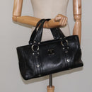 MCM Hand Bag Leather Black Silver Auth 117564-24