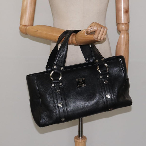 MCM Hand Bag Leather Black Silver Auth 117564