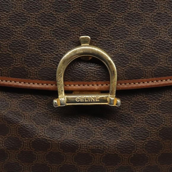 CELINE Macadam Canvas Hand Bag PVC Leather Brown Gold Auth 117574