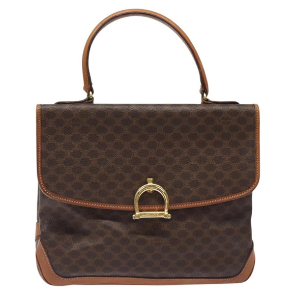 CELINE Macadam Canvas Hand Bag PVC Leather Brown Gold Auth 117574