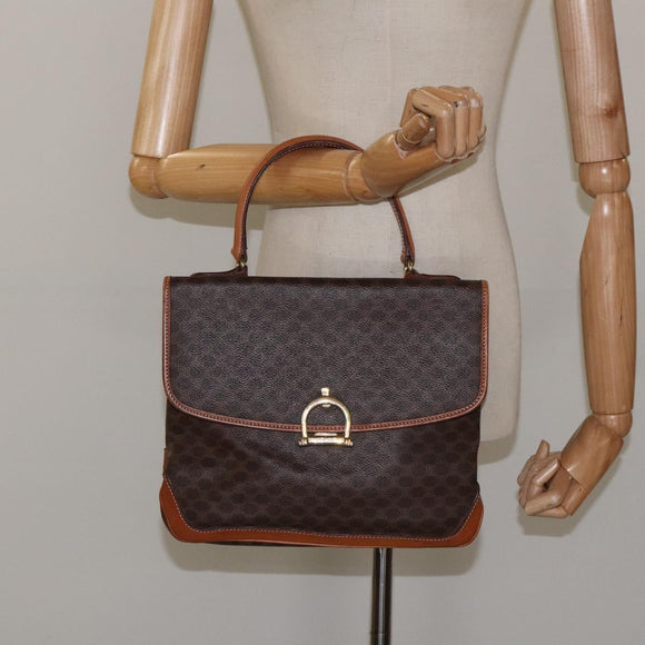CELINE Macadam Canvas Hand Bag PVC Leather Brown Gold Auth 117574