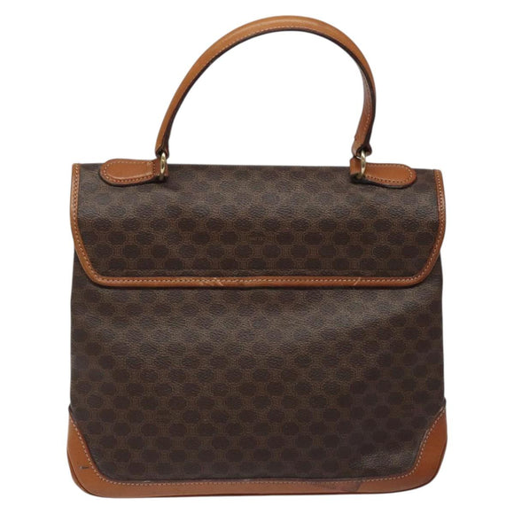 CELINE Macadam Canvas Hand Bag PVC Leather Brown Gold Auth 117574