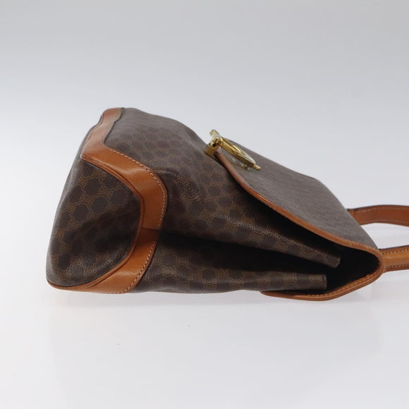 CELINE Macadam Canvas Hand Bag PVC Leather Brown Gold Auth 117574