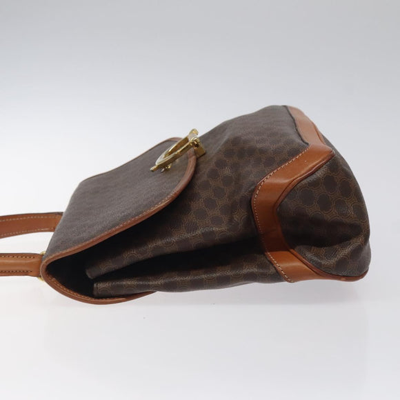 CELINE Macadam Canvas Hand Bag PVC Leather Brown Gold Auth 117574