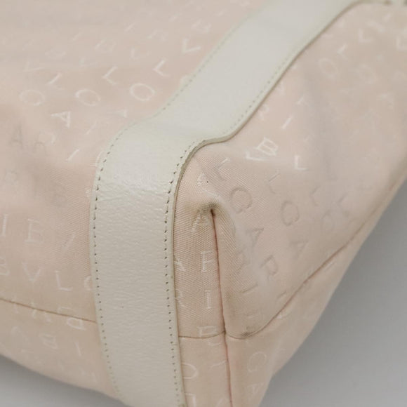 BVLGARI Logo Mania Tote Bag Canvas Pink White Silver Auth 117578