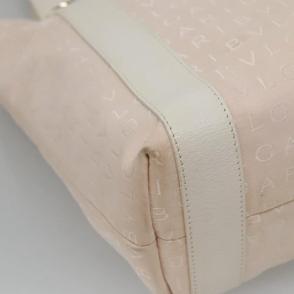BVLGARI Logo Mania Tote Bag Canvas Pink White Silver Auth 117578