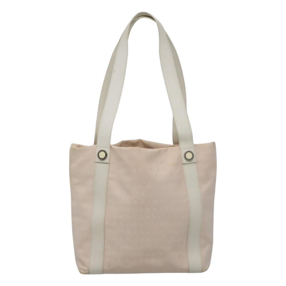 BVLGARI Logo Mania Tote Bag Canvas Pink White Silver Auth 117578