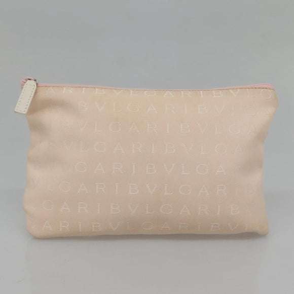 BVLGARI Logo Mania Tote Bag Canvas Pink White Silver Auth 117578