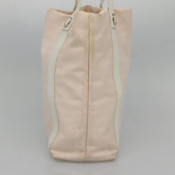 BVLGARI Logo Mania Tote Bag Canvas Pink White Silver Auth 117578
