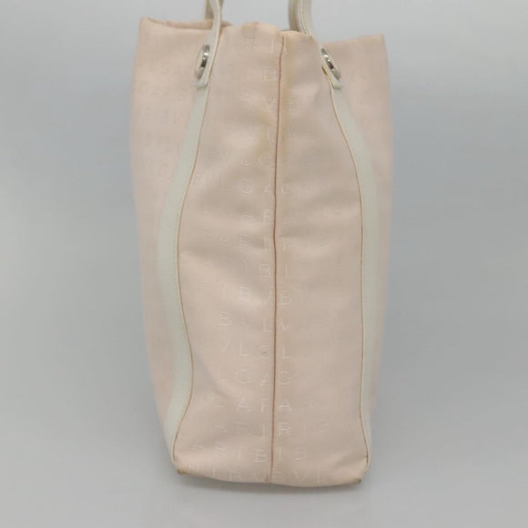 BVLGARI Logo Mania Tote Bag Canvas Pink White Silver Auth 117578