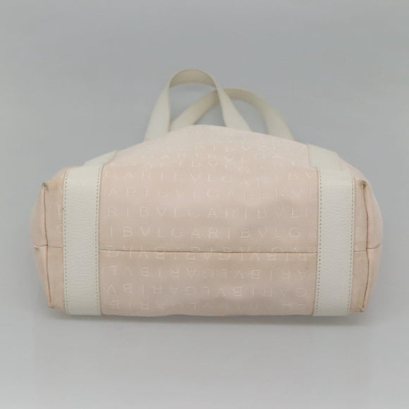 BVLGARI Logo Mania Tote Bag Canvas Pink White Silver Auth 117578