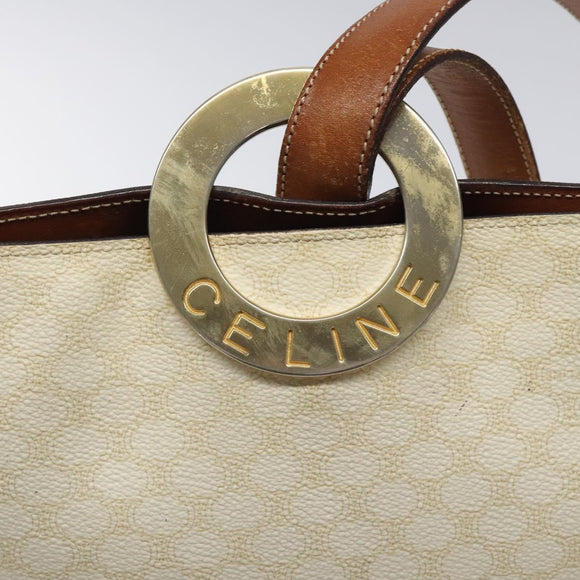 CELINE Macadam Canvas Circle Shoulder Bag PVC Leather White Auth 117579