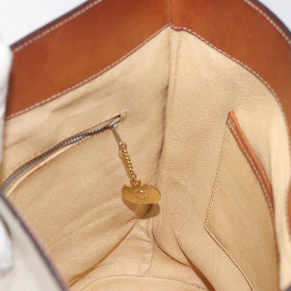 CELINE Macadam Canvas Circle Shoulder Bag PVC Leather White Auth 117579