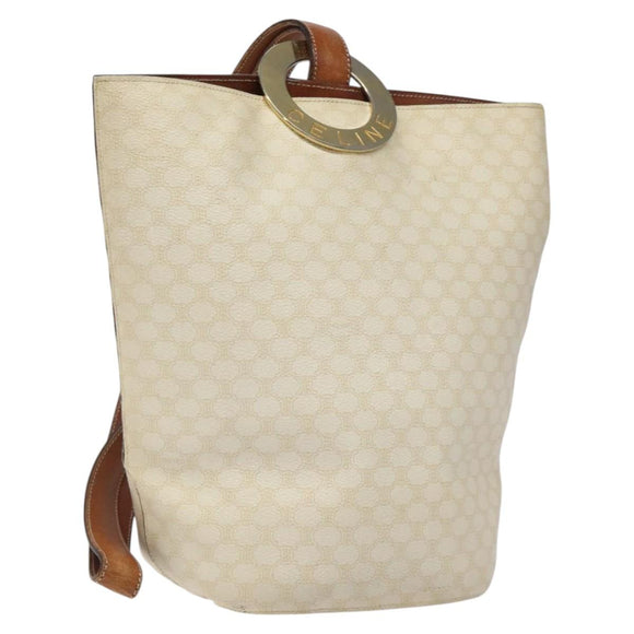 CELINE Macadam Canvas Circle Shoulder Bag PVC Leather White Auth 117579