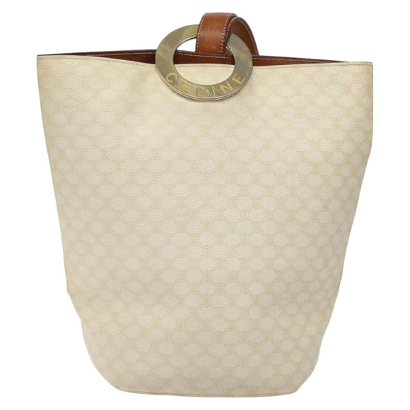 CELINE Macadam Canvas Circle Shoulder Bag PVC Leather White Auth 117579