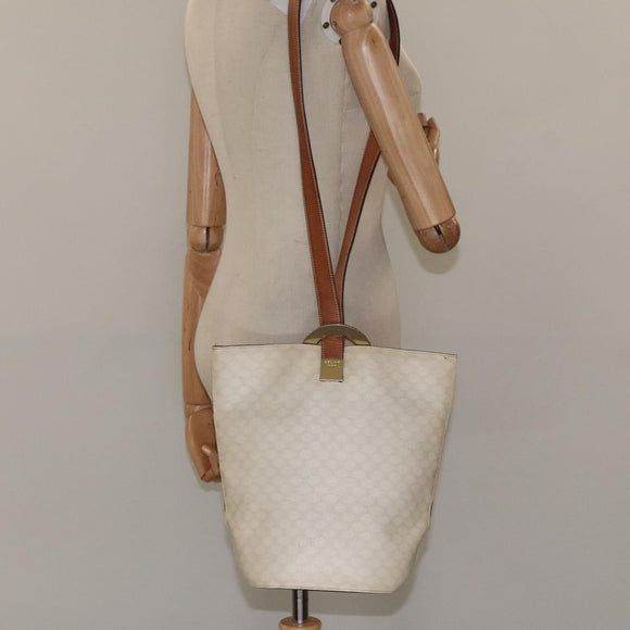 CELINE Macadam Canvas Circle Shoulder Bag PVC Leather White Auth 117579