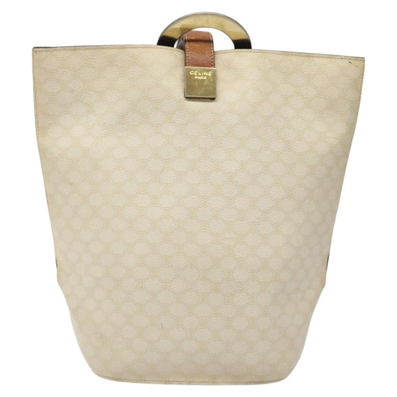 CELINE Macadam Canvas Circle Shoulder Bag PVC Leather White Auth 117579