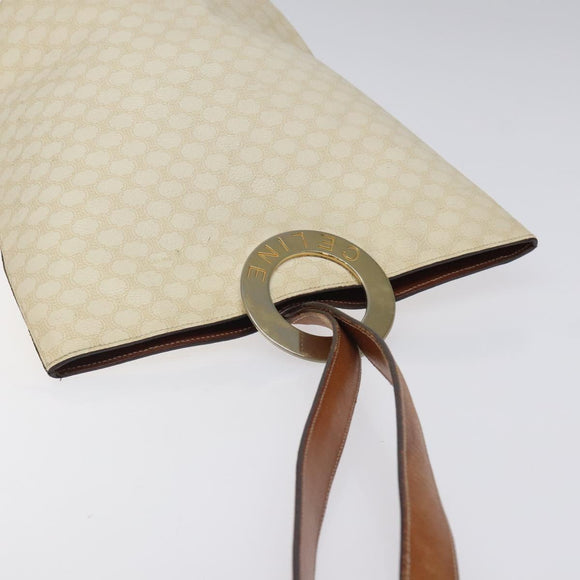 CELINE Macadam Canvas Circle Shoulder Bag PVC Leather White Auth 117579