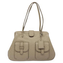 FENDI Celeria Tote Bag Leather Beige Auth 117585-13
