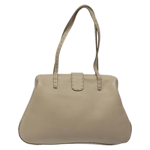 FENDI Celeria Tote Bag Leather Beige Auth 117585