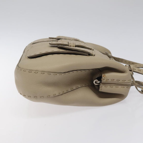 FENDI Celeria Tote Bag Leather Beige Auth 117585