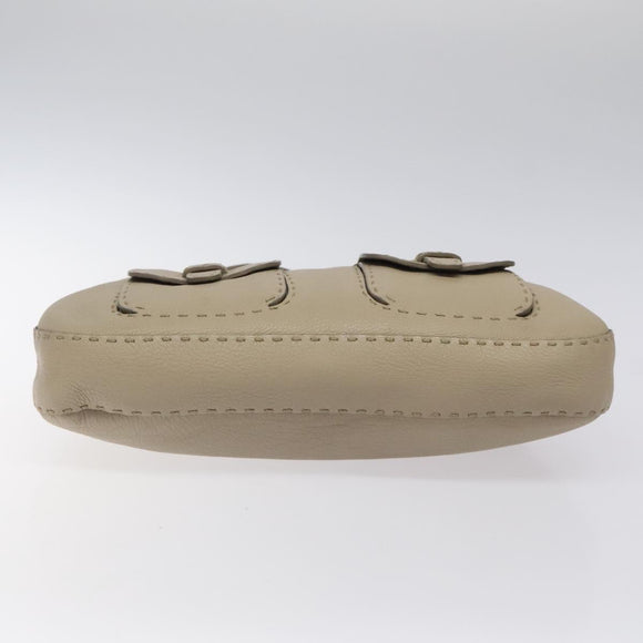 FENDI Celeria Tote Bag Leather Beige Auth 117585