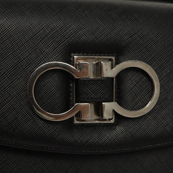 Salvatore Ferragamo Gancini Hand Bag Leather Black Silver Auth 117589