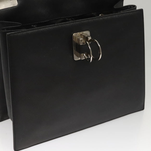 Salvatore Ferragamo Gancini Handtasche Leder Schwarz Silber Auth 117589