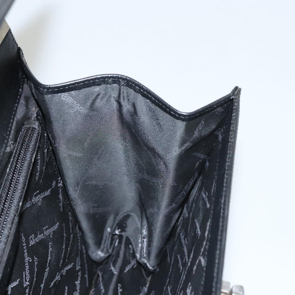 Salvatore Ferragamo Gancini Hand Bag Leather Black Silver Auth 117589