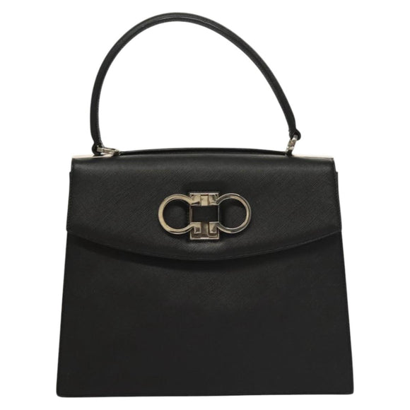 Salvatore Ferragamo Gancini Handtasche Leder Schwarz Silber Auth 117589