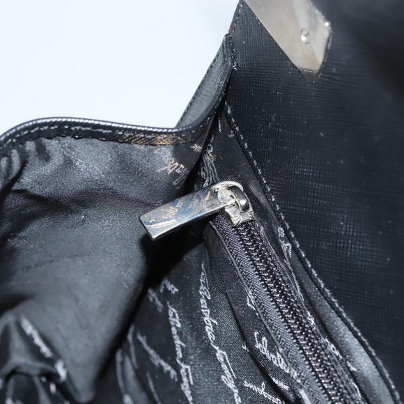 Salvatore Ferragamo Gancini Handtasche Leder Schwarz Silber Auth 117589