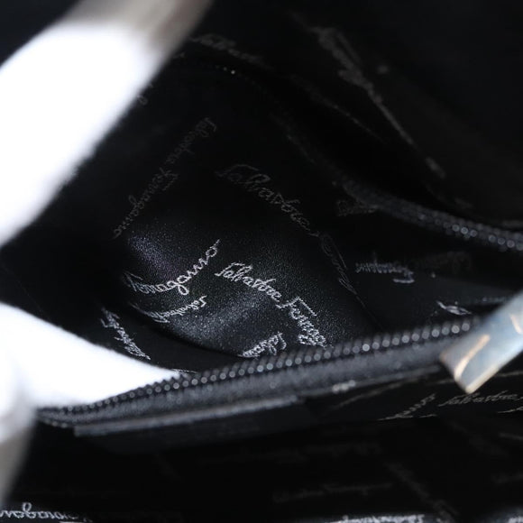Salvatore Ferragamo Gancini Handtasche Leder Schwarz Silber Auth 117589