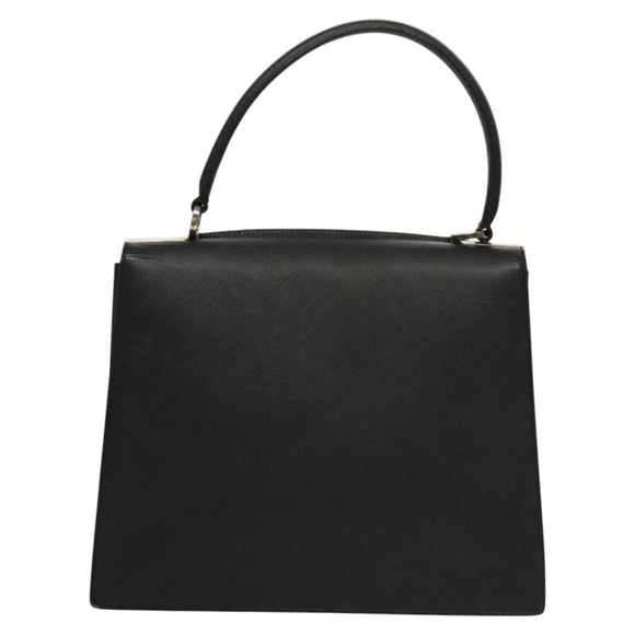 Salvatore Ferragamo Gancini Handtasche Leder Schwarz Silber Auth 117589