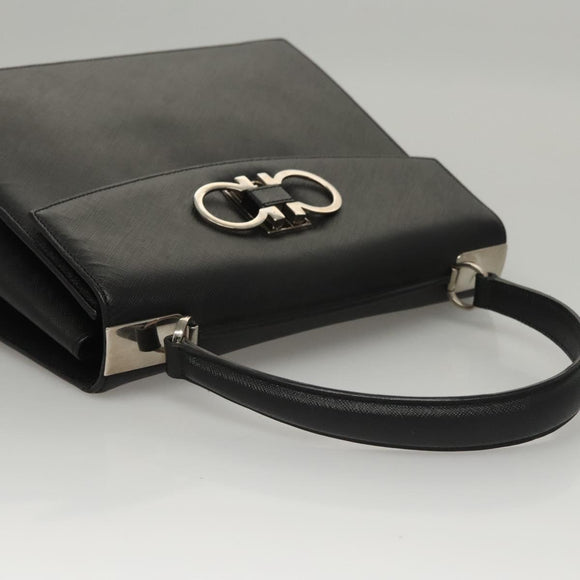 Salvatore Ferragamo Gancini Handtasche Leder Schwarz Silber Auth 117589