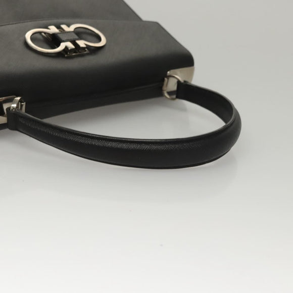 Salvatore Ferragamo Gancini Hand Bag Leather Black Silver Auth 117589