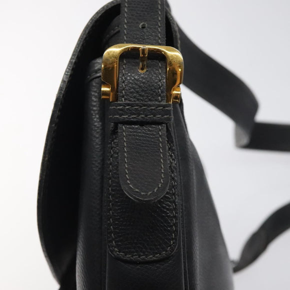 LOEWE Anagram Shoulder Bag Leather Black Gold Auth 117596