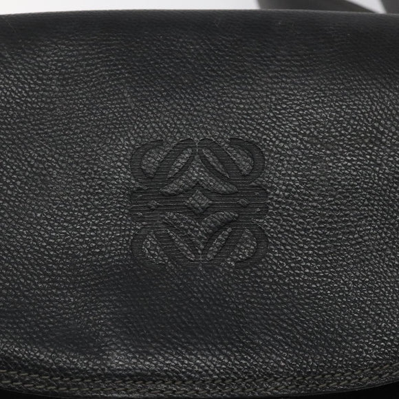 LOEWE Anagram Shoulder Bag Leather Black Gold Auth 117596