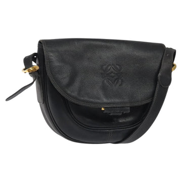 LOEWE Anagram Shoulder Bag Leather Black Gold Auth 117596