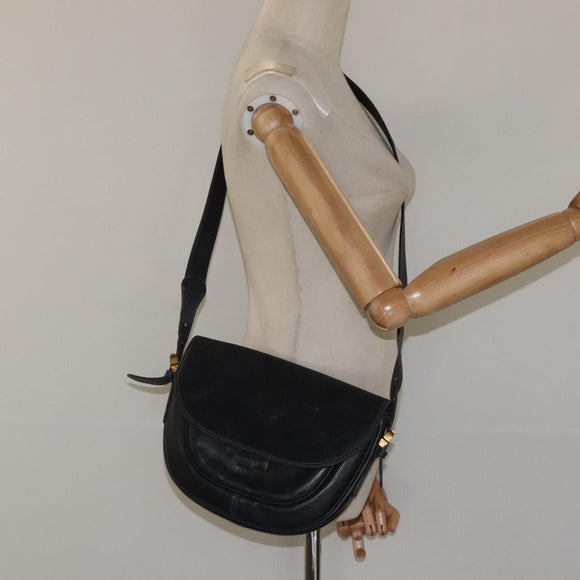 LOEWE Anagram Shoulder Bag Leather Black Gold Auth 117596