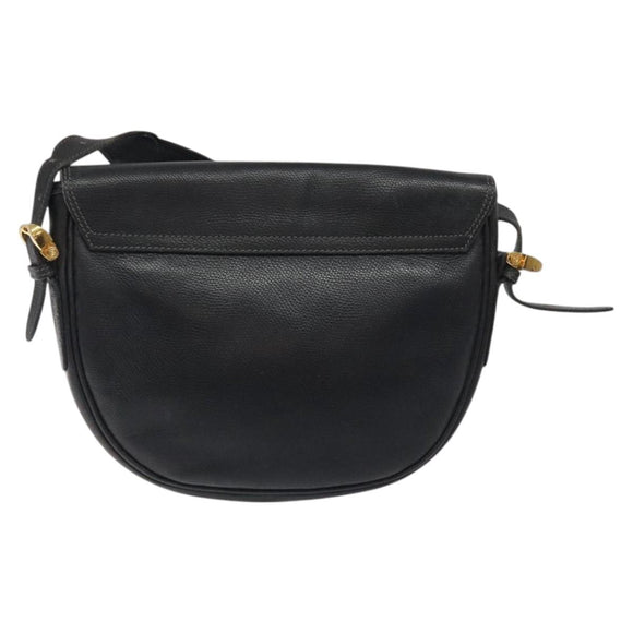LOEWE Anagram Shoulder Bag Leather Black Gold Auth 117596