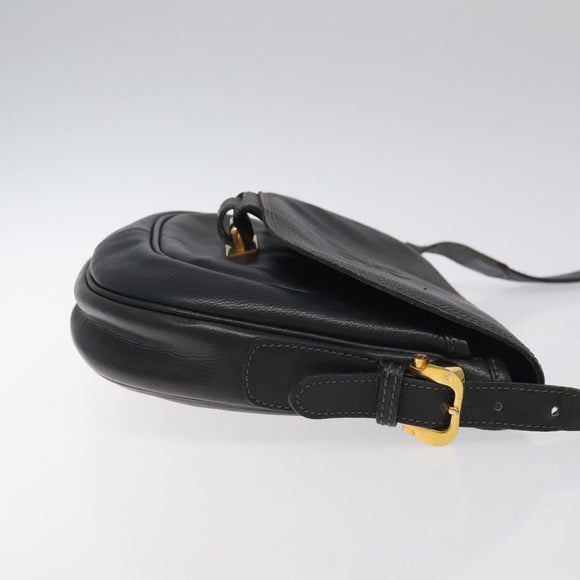 LOEWE Anagram Shoulder Bag Leather Black Gold Auth 117596