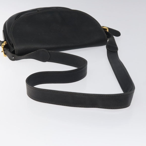 LOEWE Anagram Shoulder Bag Leather Black Gold Auth 117596