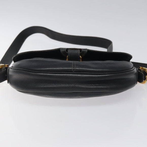 LOEWE Anagram Shoulder Bag Leather Black Gold Auth 117596