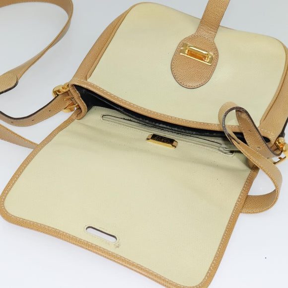 LOEWE Anagram Shoulder Bag Leather Beige Brown gold Auth 117638