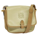 LOEWE Anagram Shoulder Bag Leather Beige Brown gold Auth 117638-1