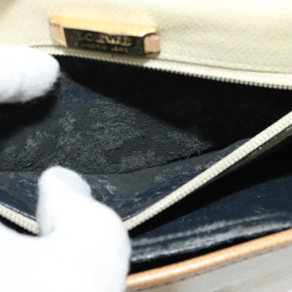 LOEWE Anagram Shoulder Bag Leather Beige Brown gold Auth 117638