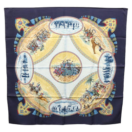 HERMES Carre 90 Scarf CAVALIERS PEULS Silk Navy Auth 117653