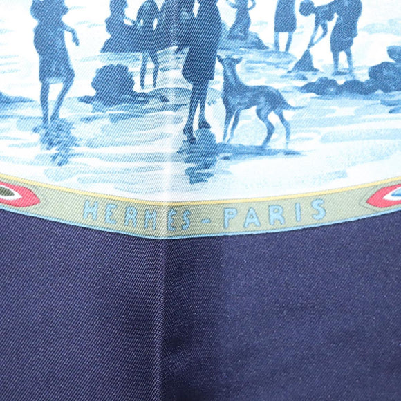 HERMES Carre 90 Scarf CAVALIERS PEULS Silk Navy Auth 117653